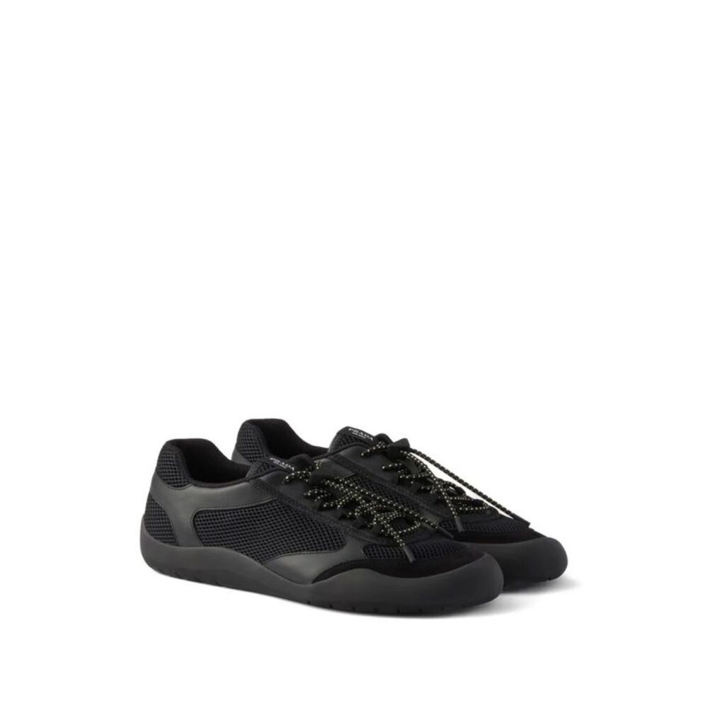 Prada Men Speedrock Leather And Mesh Fabric Sneakers - Picture 2 of 5